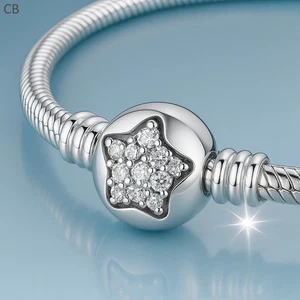 Ladies 19cm Charm Bracelet - 925 Sterling Silver Sparkling Crystal Star Clasp - Picture 1 of 6