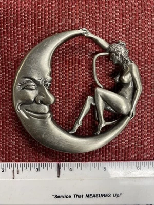 Vintage Crescent Moon with Naked Lady Belt Buckle Pewter 1979 Bergamot - Image 1 of 4