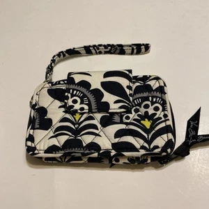 Vera Bradley Fanfare Wristlet Wallet Quilted Black White & Yellow ID Window - Picture 1 of 13