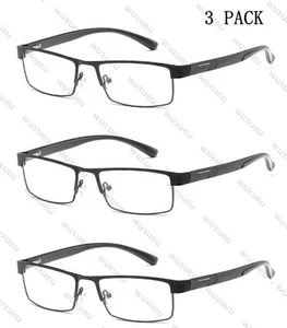 3 Paar Herren Metall Rechteck Federscharnier Lesebrille Lesehilfe + 1,0 ~ 4,0 @ - Bild 1 von 11