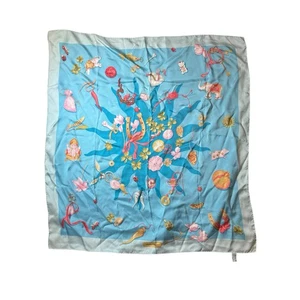 Salvatore Ferragamo Scarf Silk 100% 32x34 Light Blue Multicolor - Picture 1 of 9