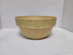 Antique Large Primitive Yellow Ware Mixing Bowl Crock Ridged 10.75” W X 5" T - Picture 1 of 24