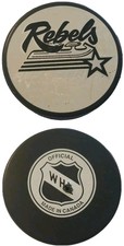 RED DEER REBELS VINTAGE WHL SHIELD OFFICIAL INGLASCO CANADA HOCKEY PUCK *hole