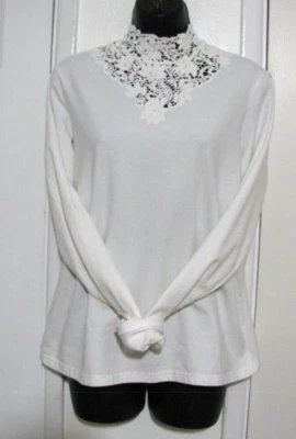 Pullover de Colección Together Algodón Manga Larga Cuello Crochet Cottagecore Boho Wm. L Foto 1 de 4