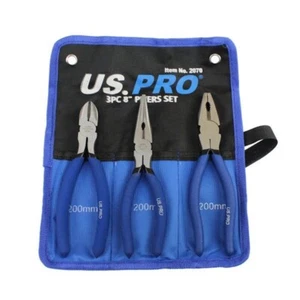 US PRO 8" 200mm 3pc Plier Set, Side Cutter, Long Nose, Combination Pliers 2070 - Picture 1 of 3