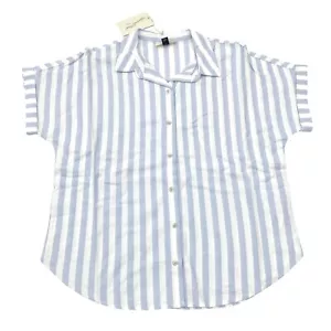 Universal Thread Womens Size S Dolman Short Sleeve Button Down Shirt Blue Stripe - Picture 1 of 7