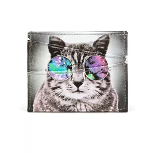 Concept One Gray Cat with Lennon Space Glasses ID Card Holder Wallet - Picture 1 of 1