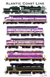 Póster de ferrocarril Atlantic Coast Line Locomotives 11"x17" firmado por Andy Fletcher - Imagen 1 de 1
