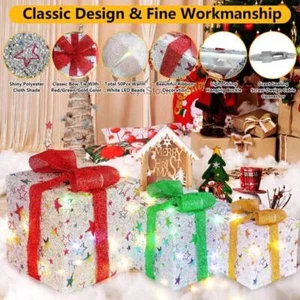3 Pack Christmas Lighted Gift Boxes Xmas Present Ornament 50 LED Box Waterproof - Picture 1 of 6