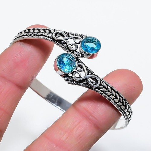 VALENTINO Bracciale Braccialetto Argento Sterling 925 Topazio Svizzero Blu Fatto a Mano