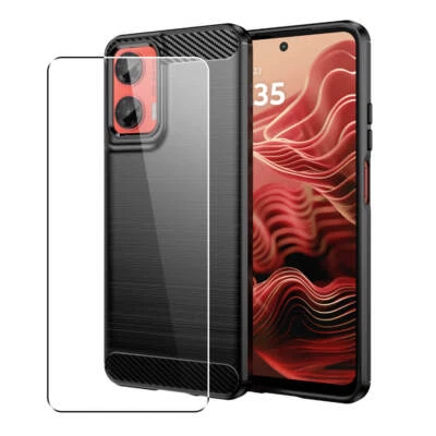 Carbon Coque pour Motorola Moto G35 360 Cover écran Verre Trempé Black - Photo 1/4