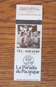 TIKI BAR STREICHHOLZSCHACHTELHÜLLE: PARADIS DU PACIFIQUE LAVAL, QUEBEC MATCHCOVER -C24 - Bild 1 von 2
