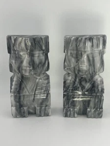 2 Vintage Carved Aztec Mayan Tiki Bookends Marble 7” Tall Statue Sculptures - Picture 1 of 6