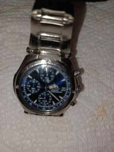 Reloj Hombre Alba Seiko Alarma Cronógrafo Esfera Azul De Colección - Imagen 1 de 8