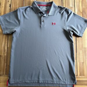 Under Armour Polo Mens Large Loose Short Sleeve Shirt Heat Gear Gray Red