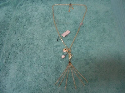 Chicos Collar Largo Borla Diamantes de Imitación Plata Tono Oro Cadena Metal Foto 1 de 4