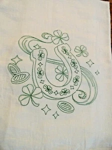 LUCKY ST PATRICK DAY HUFEISEN DESIGN MEHLSACK IRISCHES KÜCHENTUCH STICKEREI - Bild 1 von 2