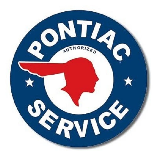 Pontiac Logo Authorized Service Car Dealer Round Retro Wall Decor Metal Tin Sign - Image 1 of 1