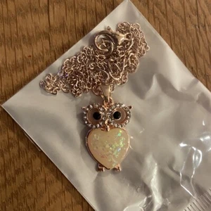 Owl Necklace Yellow Pendant Gold Chain Simulated Opal Fashion Jewelry - Picture 1 of 4