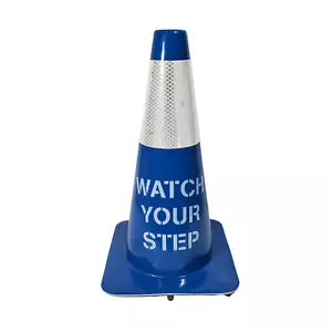 Cono de seguridad Watch Your Step 19" azul reflectante goma pisos húmedos bordillo de escaleras - Imagen 1 de 7