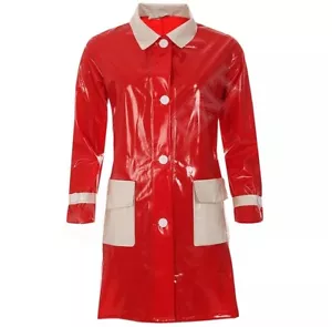 Damen PVC Leder Trench Vinyl glänzend leichter Regenmantel stilvoll Trenchcoat - Bild 1 von 3