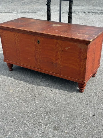 original red paint decorated lancaster county blanket chest box red paint 1840 Cover