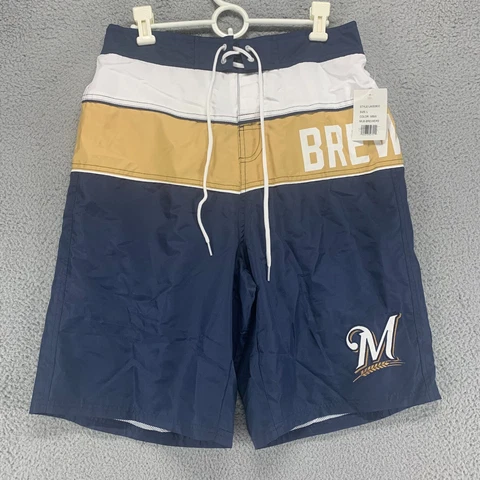 Milwaukee Brewers Swim Trunks Board Shorts Mens Large Blue Baseball MLB Cover