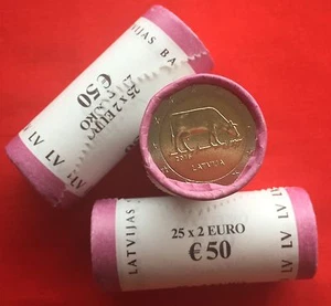 WHOLESALE (1 roll = 25 coins): Latvia 2 euro 2016 "Cow" BiMetallic UNC - Picture 1 of 2