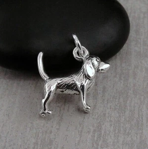 925 Sterling Silver Beagle Charm - 3D Beagle Pendant - Hound Dog Charm - Picture 1 of 3