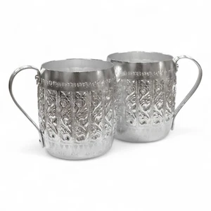 Set of 2 Water Cup Aluminium mug Thai Design style with handle 9 cm - Picture 1 of 4