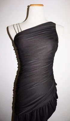 Vestido discoteca assimétrico vintage NEW LEAF por SAMIR preto um ombro franzido - Tamanho P - Imagem 1 de 4