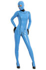 Latex Gummi Overall Kapuze Catsuit Kostüm Blauen Anzug Ganzanzug Bodysuit 0,4 Mm
