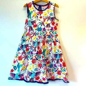 Mini Boden 9-10Y Holiday Cotton Tank Dress Tropical Birds Flowers Pockets - Picture 1 of 9