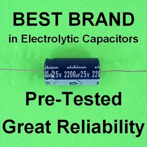 Hi Quality Nichicon 2200uf 25V Electrolytic Cap Axial 2200 uf 25 V Volt 1 ea - Picture 1 of 4