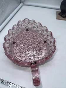 Rare L.E. Smith Glass Pink Daisy And Button Triangle Shaped Dish With Handles - Picture 1 of 8