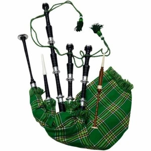 Voller schwarzer irischer National Highland Dudelsack Silbermontierungen mit Tasche & Tutorenbuch - Bild 1 von 6