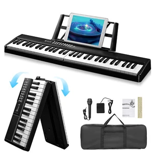 Folding 61 Key Digital Piano Electronic Keyboard Electric Piano Music W/ Mic - Picture 1 of 7