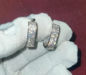 2Ct Round Lab Created Diamond Huggie Hoop Earring 14K White Gold Plated Silver - Picture 1 of 10