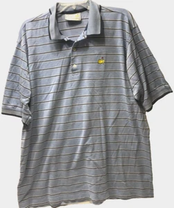 Masters Logo Blue Stripes Golf 100% Cotton Augusta Shop Polo Shirt L - Picture 1 of 2