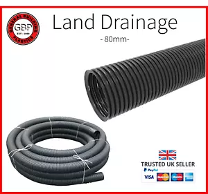 80mm 25m/50m/100m Land French Drainage Perforated Pipe **Cheap Fast Delivery** - Picture 1 of 6