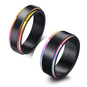 6mm 8mm Spinner Rings LGBTQ Rainbow Color Ring for Anxiety Relief Fidget Rings - Picture 1 of 16
