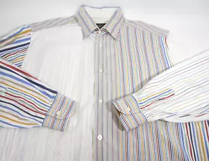 Ermenegildo Zegna Shirt Men LRG Color Block Stripe Button Down ITALY Unique - Picture 1 of 11