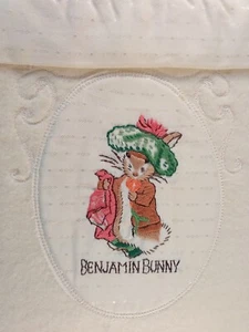 Quiltex VTG Beatrix Potter Baby Blanket Benjamin Bunny Stain Trim Acrylic 52x36" - Picture 1 of 8