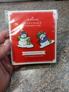 Hallmark Keepsake Club Snow Buddies Snowman Bunny Chipmunk Enamel Pin Set Lot - Picture 1 of 3