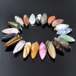 Natural Gemstone Crystal Healing Chakra Stone Faceted Fusiform Pendant - Picture 1 of 43