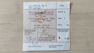 Boleto raro 1984 Queens Park Rangers vs Manchester United Primera División 34267 - Imagen 1 de 1