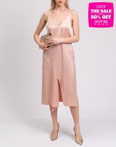 RRP €600 TIBI Satin Midi Slip Dress US6 UK10 IT42 M Lined Asymmetric Hem - Picture 1 of 5