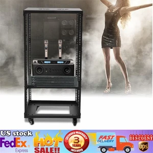 18U 4 Post Open Frame Network Server Rack Holder on Caters Adjustable 0-31.5" - Picture 1 of 9