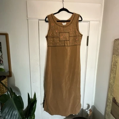 Vintage 90’s White Stag Suede Feel Twill Embroidered Maxi Dress Women’s S - Image 1 of 4