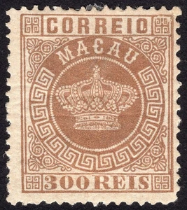 Macau/Macao 1884 Crown stamp 300R  perf.13 1/2 Michel 9C MH OG - Picture 1 of 2